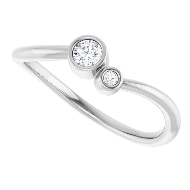 14K Gold Round Natural Diamond Accented Bezel-Set Ring - White Gold - view 5