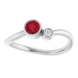 14K Gold Round Lab-Grown Ruby Accented Bezel-Set Ring - White Gold - view 3