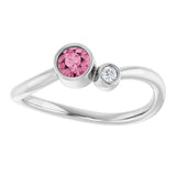 14K Gold Round Natural Pink Tourmaline Accented Bezel-Set Ring - White Gold - view 3