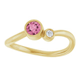 14K Gold Round Natural Pink Tourmaline Accented Bezel-Set Ring - Yellow Gold - view 3