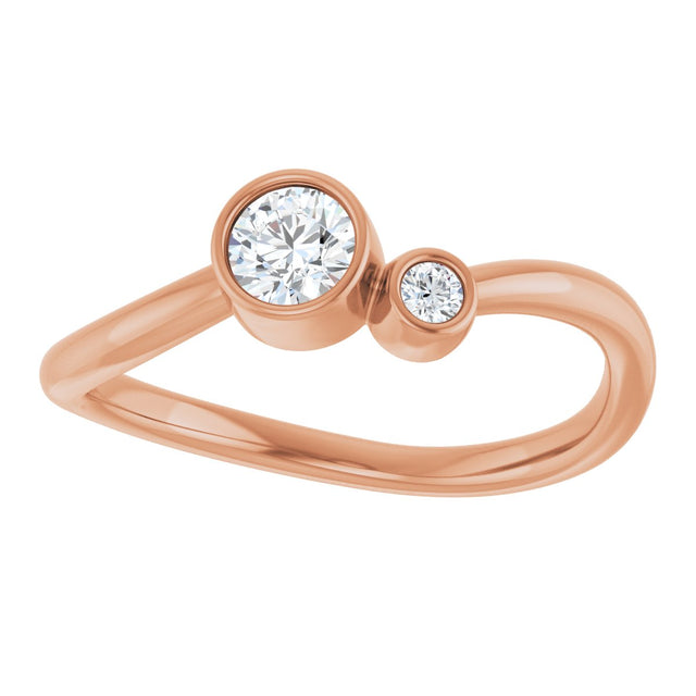 14K Gold Round Natural White Sapphire Accented Bezel-Set Ring - Rose Gold - view 3
