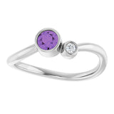 Platinum Round Natural Amethyst Accented Bezel-Set Ring - view 3