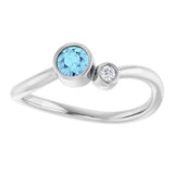 14K Gold Round Natural Aquamarine Accented Bezel-Set Ring - White Gold - view 3