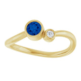 14K Gold Round Lab-Grown Blue Sapphire Accented Bezel-Set Ring - Yellow Gold - view 3
