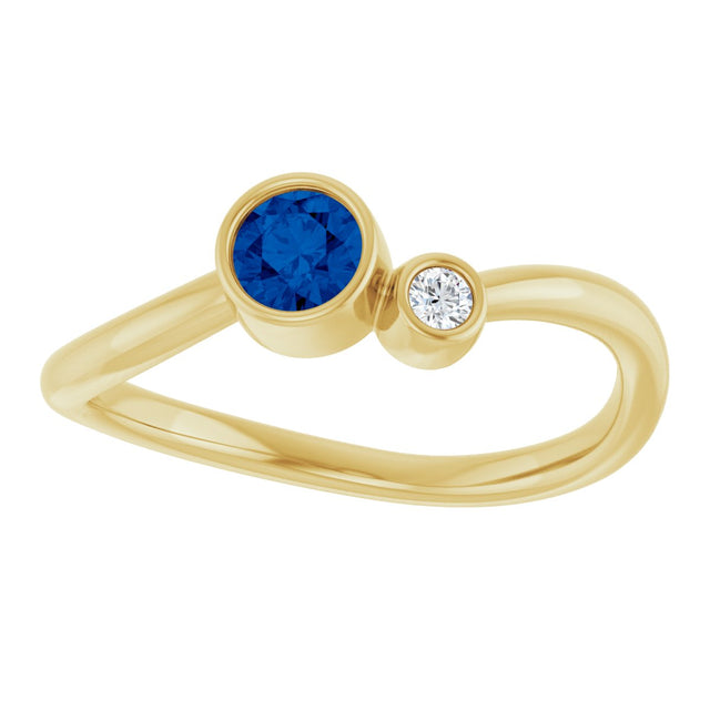 14K Gold Round Lab-Grown Blue Sapphire Accented Bezel-Set Ring - Yellow Gold - view 3