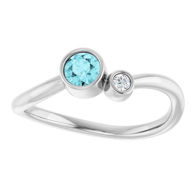 Platinum Round Natural Blue Zircon Accented Bezel-Set Ring - view 3