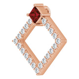 14K Gold Square Natural Mozambique Garnet Accented Geometric Necklace or Pendant - Rose Gold - view 2
