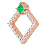 14K Gold Square Natural Emerald Accented Geometric Necklace or Pendant - Rose Gold - view 2