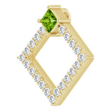 14K Gold Square Natural Peridot Accented Geometric Necklace or Pendant - Yellow Gold - view 2