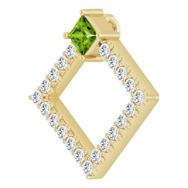 14K Gold Square Natural Peridot Accented Geometric Necklace or Pendant - Yellow Gold - view 2