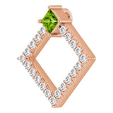 14K Gold Square Natural Peridot Accented Geometric Necklace or Pendant - Rose Gold - view 2
