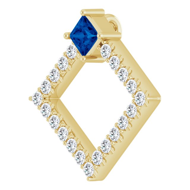 14K Gold Square Natural Blue Sapphire Accented Geometric Necklace or Pendant - Yellow Gold - view 2