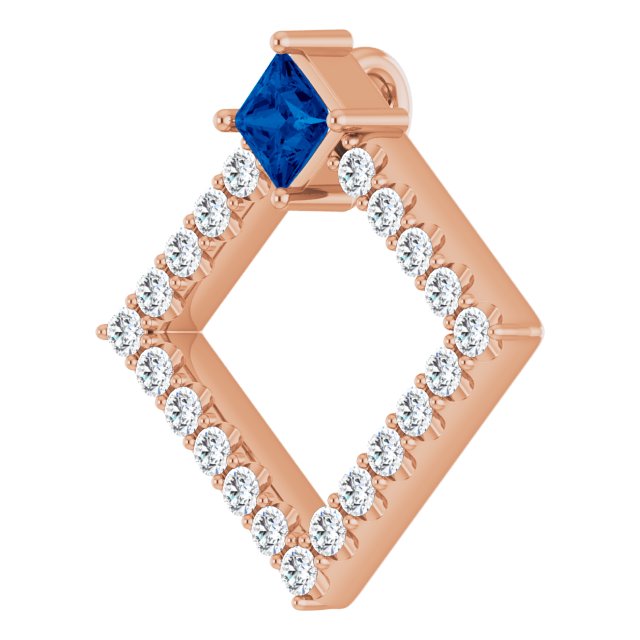 14K Gold Square Natural Blue Sapphire Accented Geometric Necklace or Pendant - Rose Gold - view 2