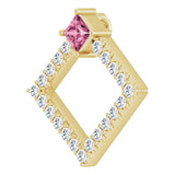 14K Gold Square Natural Pink Tourmaline Accented Geometric Necklace or Pendant - Yellow Gold - view 2