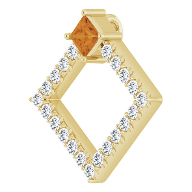 14K Gold Square Natural Citrine Accented Geometric Necklace or Pendant - Yellow Gold - view 2