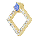 14K Gold Square Natural Tanzanite Accented Geometric Necklace or Pendant - Yellow Gold - view 2
