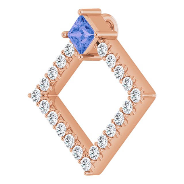 14K Gold Square Natural Tanzanite Accented Geometric Necklace or Pendant - Rose Gold - view 2