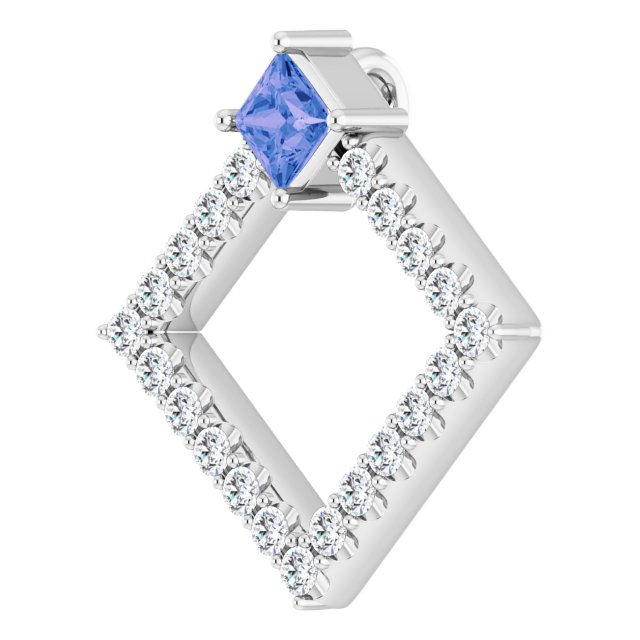 Platinum Square Natural Tanzanite Accented Geometric Necklace or Pendant - view 2