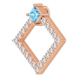14K Gold Square Natural Aquamarine Accented Geometric Necklace or Pendant - Rose Gold - view 2