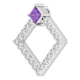 Platinum Square Natural Amethyst Accented Geometric Necklace or Pendant - view 2