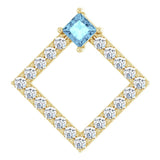 14K Gold Square Natural Aquamarine Accented Geometric Necklace or Pendant - Yellow Gold