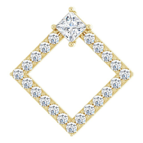 14K Gold Square Natural White Sapphire Accented Geometric Necklace or Pendant - Yellow Gold