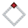 Platinum Square Natural Mozambique Garnet Accented Geometric Necklace or Pendant