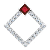 Platinum Square Natural Mozambique Garnet Accented Geometric Necklace or Pendant