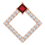 14K Gold Square Natural Mozambique Garnet Accented Geometric Necklace or Pendant - Rose Gold