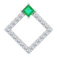 Platinum Square Natural Emerald Accented Geometric Necklace or Pendant