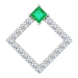 Platinum Square Natural Emerald Accented Geometric Necklace or Pendant