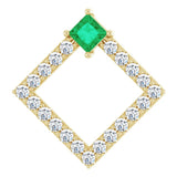 14K Gold Square Natural Emerald Accented Geometric Necklace or Pendant - Yellow Gold