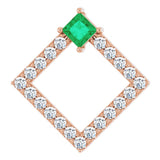 14K Gold Square Natural Emerald Accented Geometric Necklace or Pendant - Rose Gold