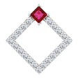Platinum Square Natural Ruby Accented Geometric Necklace or Pendant