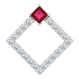 Platinum Square Natural Ruby Accented Geometric Necklace or Pendant