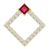 14K Gold Square Natural Ruby Accented Geometric Necklace or Pendant - Yellow Gold