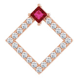 14K Gold Square Natural Ruby Accented Geometric Necklace or Pendant - Rose Gold