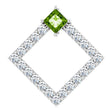 Platinum Square Natural Peridot Accented Geometric Necklace or Pendant