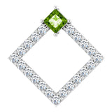 Platinum Square Natural Peridot Accented Geometric Necklace or Pendant