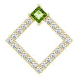 14K Gold Square Natural Peridot Accented Geometric Necklace or Pendant - Yellow Gold