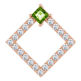 14K Gold Square Natural Peridot Accented Geometric Necklace or Pendant - Rose Gold