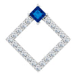 Platinum Square Natural Blue Sapphire Accented Geometric Necklace or Pendant