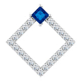 14K Gold Square Natural Blue Sapphire Accented Geometric Necklace or Pendant - White Gold