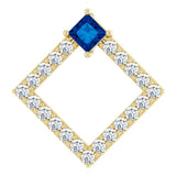 14K Gold Square Natural Blue Sapphire Accented Geometric Necklace or Pendant - Yellow Gold
