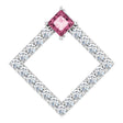 Platinum Square Natural Pink Tourmaline Accented Geometric Necklace or Pendant