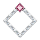 14K Gold Square Natural Pink Tourmaline Accented Geometric Necklace or Pendant - White Gold