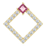 14K Gold Square Natural Pink Tourmaline Accented Geometric Necklace or Pendant - Yellow Gold