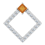 14K Gold Square Natural Citrine Accented Geometric Necklace or Pendant - White Gold