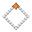 Platinum Square Natural Citrine Accented Geometric Necklace or Pendant