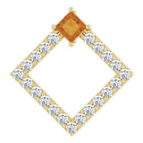 14K Gold Square Natural Citrine Accented Geometric Necklace or Pendant - Yellow Gold
